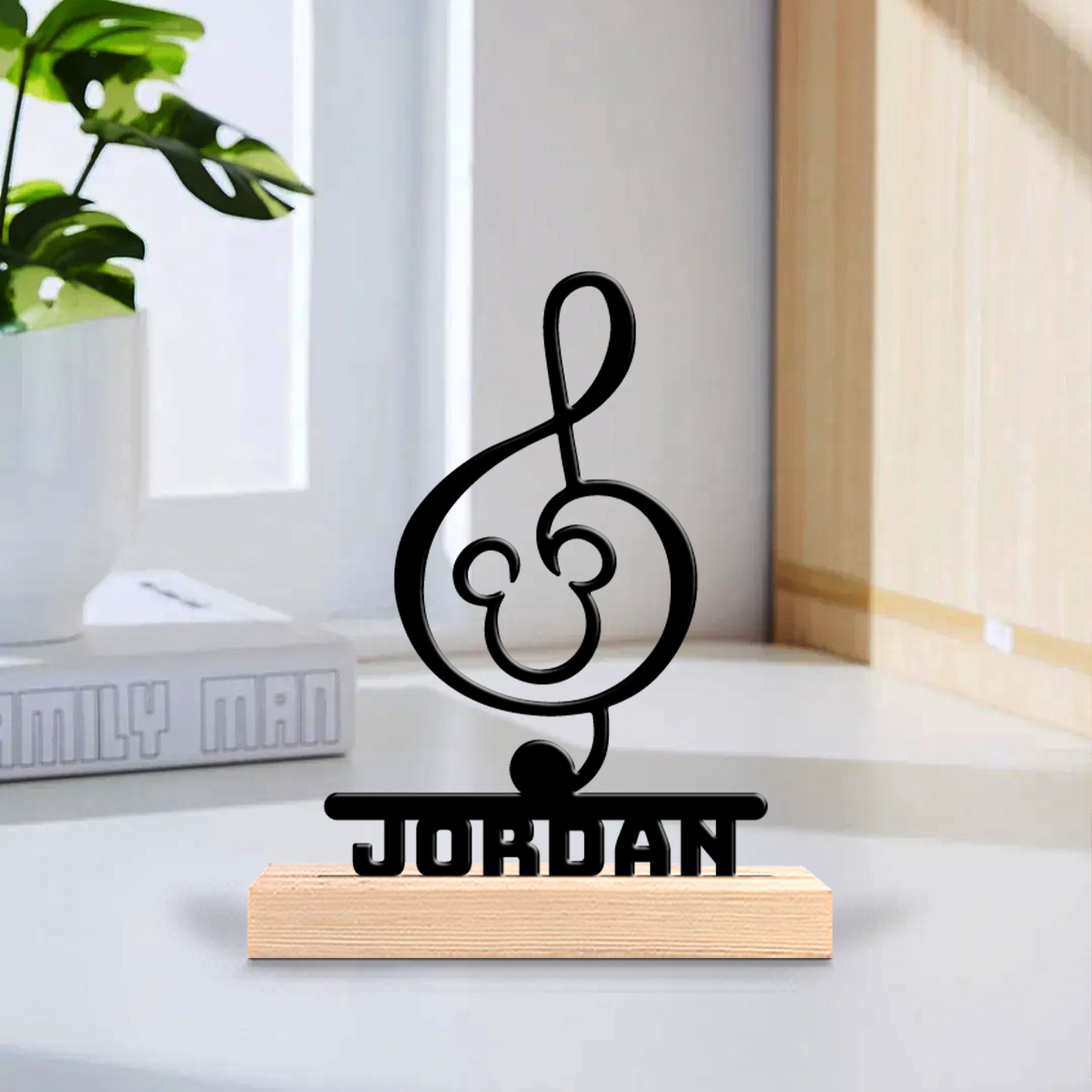 Home Office Gifts - 1個入りカスタム名入り音符木製ベースメタルアートオーナメント、ホームオフィスホテルカフェクラブの装飾、家族や友人への理想的な贈り物