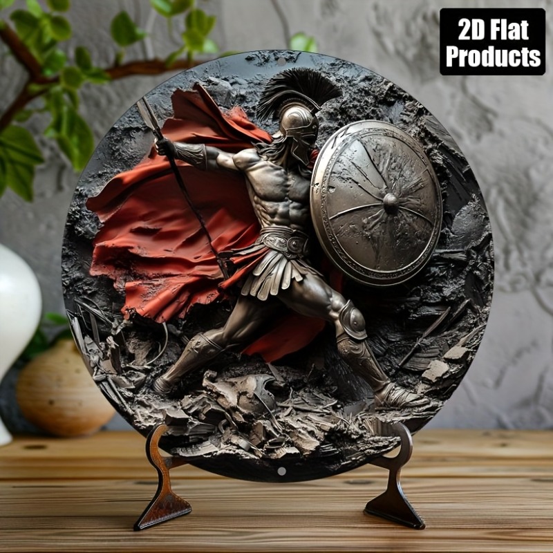 Home Office Kitchen - スパルタ戦士 ラウンドメタルアルミニウムウォールアート、オフィス、キッチン、リビングルームの装飾 – パーティー、クリスマス、ホリデーギフトに最適