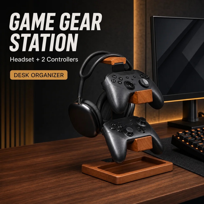 Home Office Headset - 木製ヘッドホンスタンド ゲーミングヘッドセットホルダー デスクイヤホンラック オーガナイザー ホームオフィス PCゲーマー