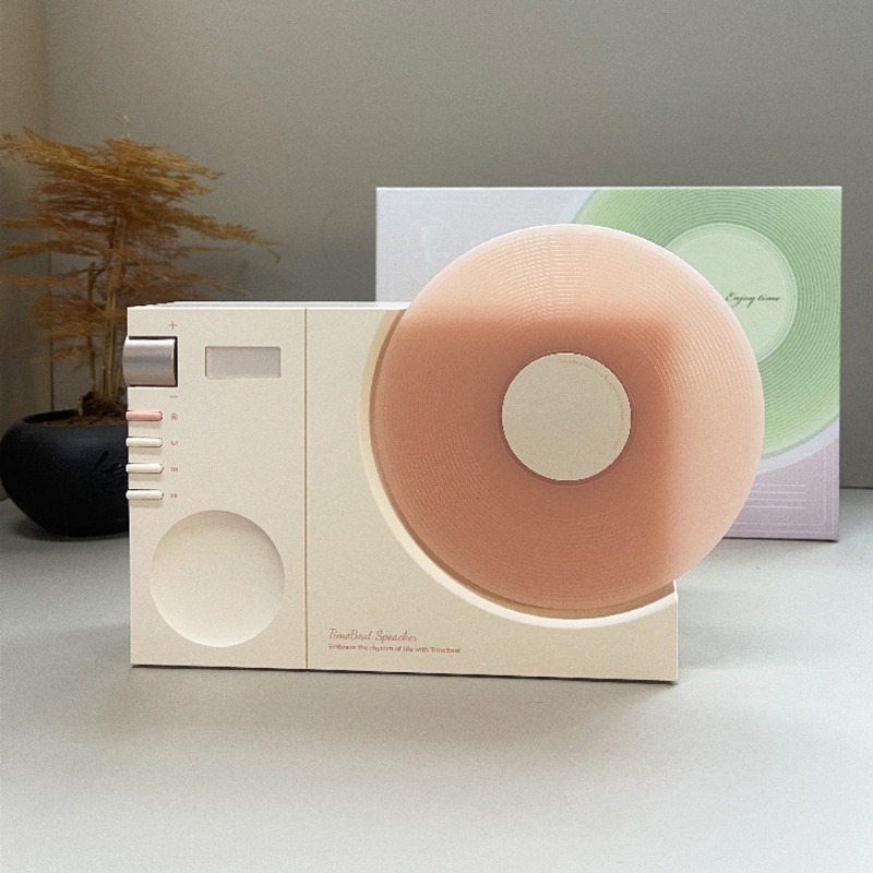 Home Office Of Amazon - ビンテージレコードプレーヤー風Bluetoothスピーカー、TimeBeatポータブルワイヤレススピーカー（時計表示付き）、ホームオフィス装飾、ギフト