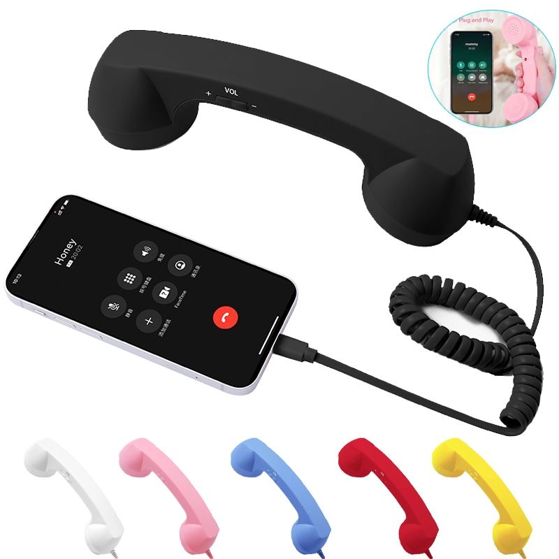 Home Office Headset - レトロ電話機ハンドセット Type-C 電話ワイヤー ハンドヘルド通話ヘッドフォン 携帯電話用ポータブル電話ヘッドセット ビデオ会議用