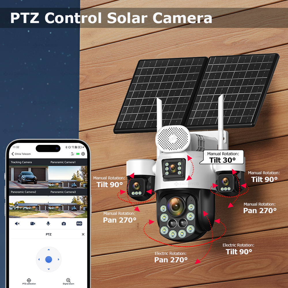 4レンズ屋外360度カメラ °   監視用ソーラーカメラ 2 - Home Office Zoom のレビューと価格