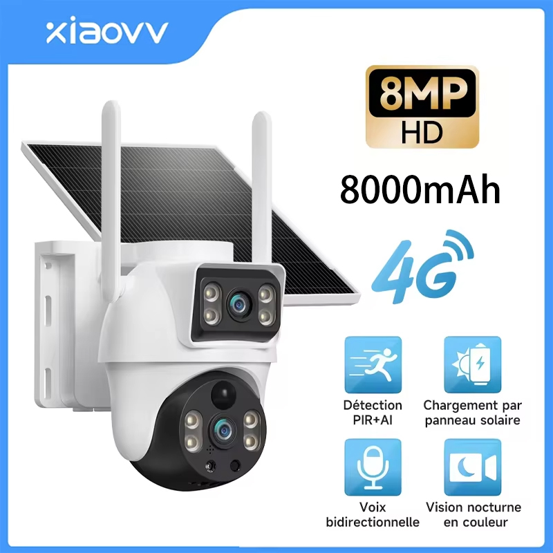 XIAOVV 8MP 4G LTE ソーラー屋外IPカメラ  - Home Office Zoom のレビューと価格