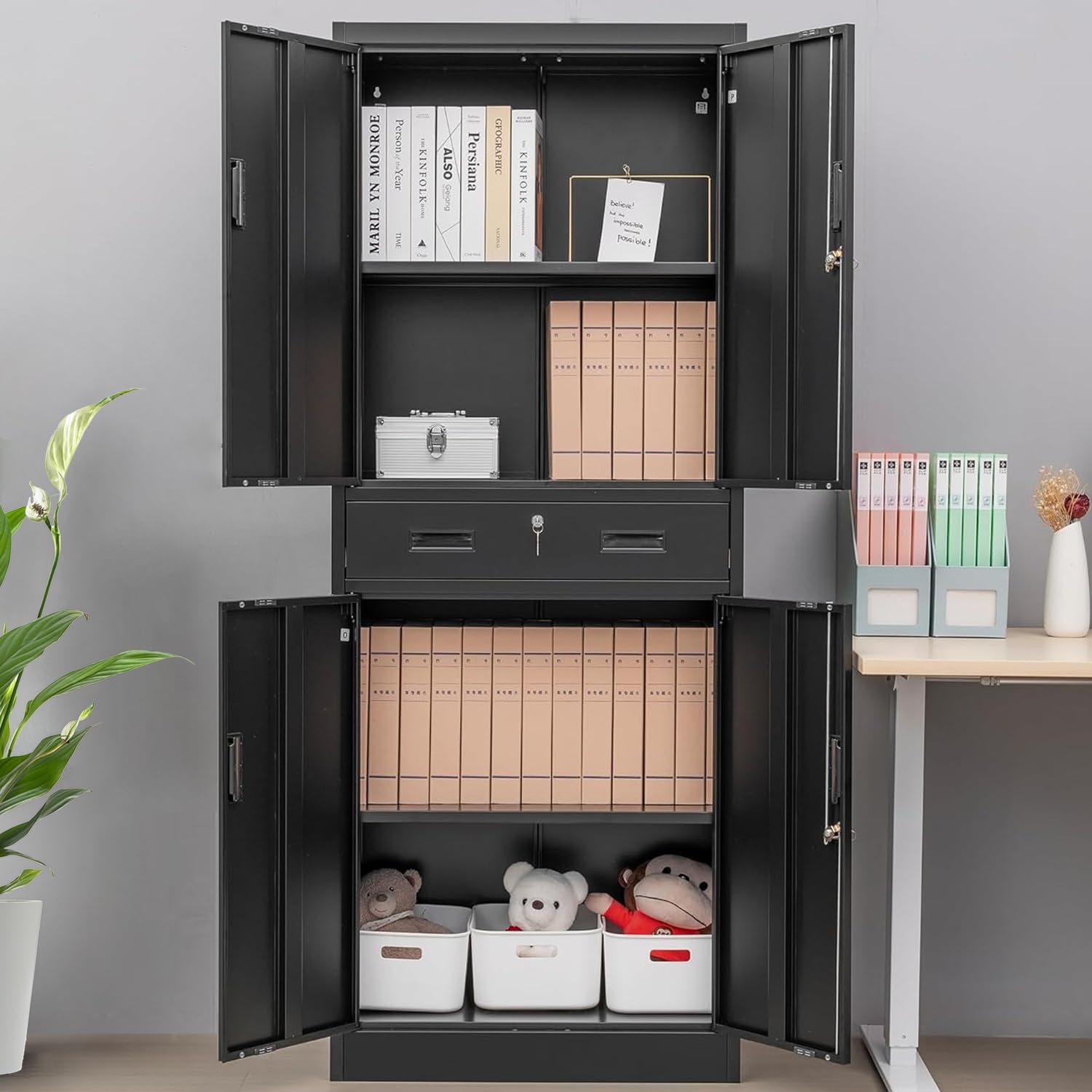 引き出し付き背の高い金属製収納キャビネット、鍵付きツール・フ - Home Office Kitchen のレビューと価格